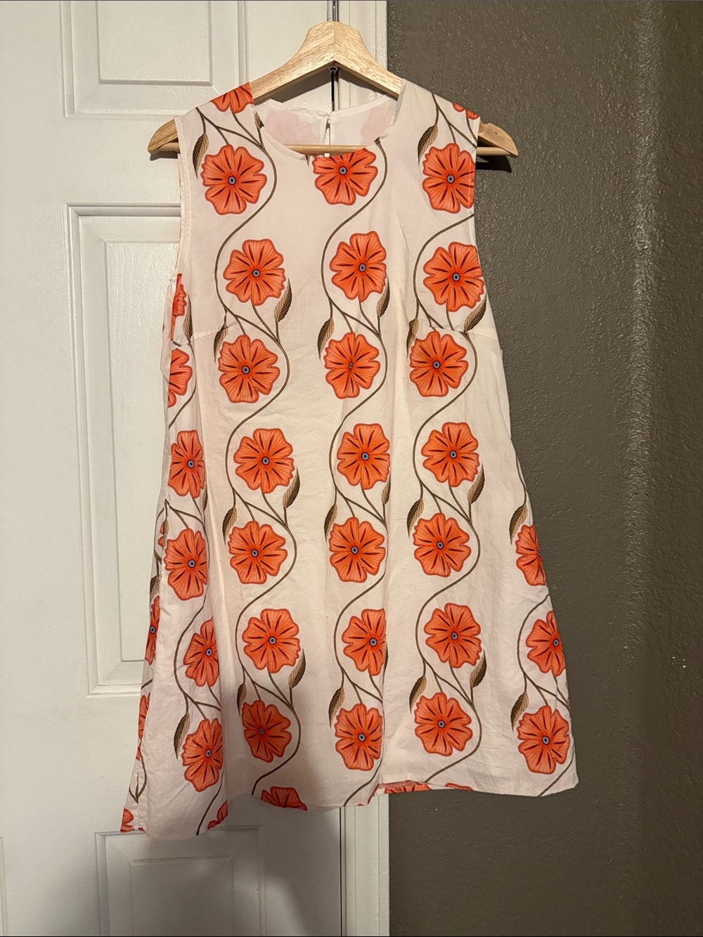 Cream Dress with Orange Floral Pattern